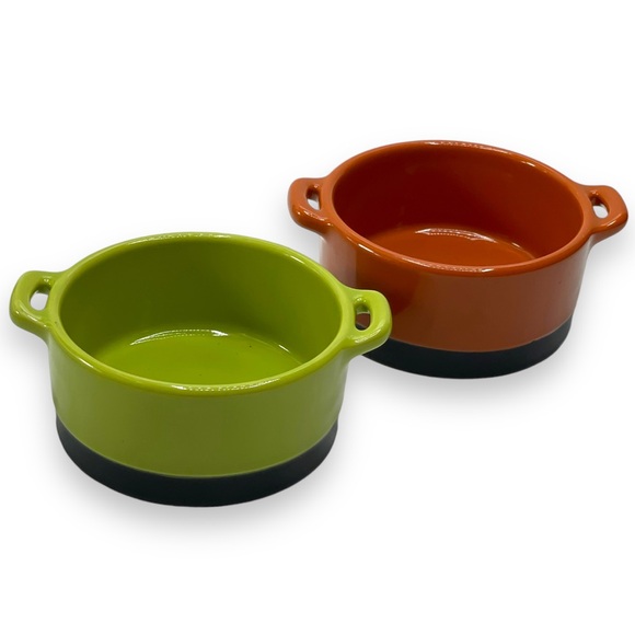 Bobby Flay Set of 2 Small 8 Ounce Two Tone Round Ramekins Orange & Lime Green - Picture 3 of 8